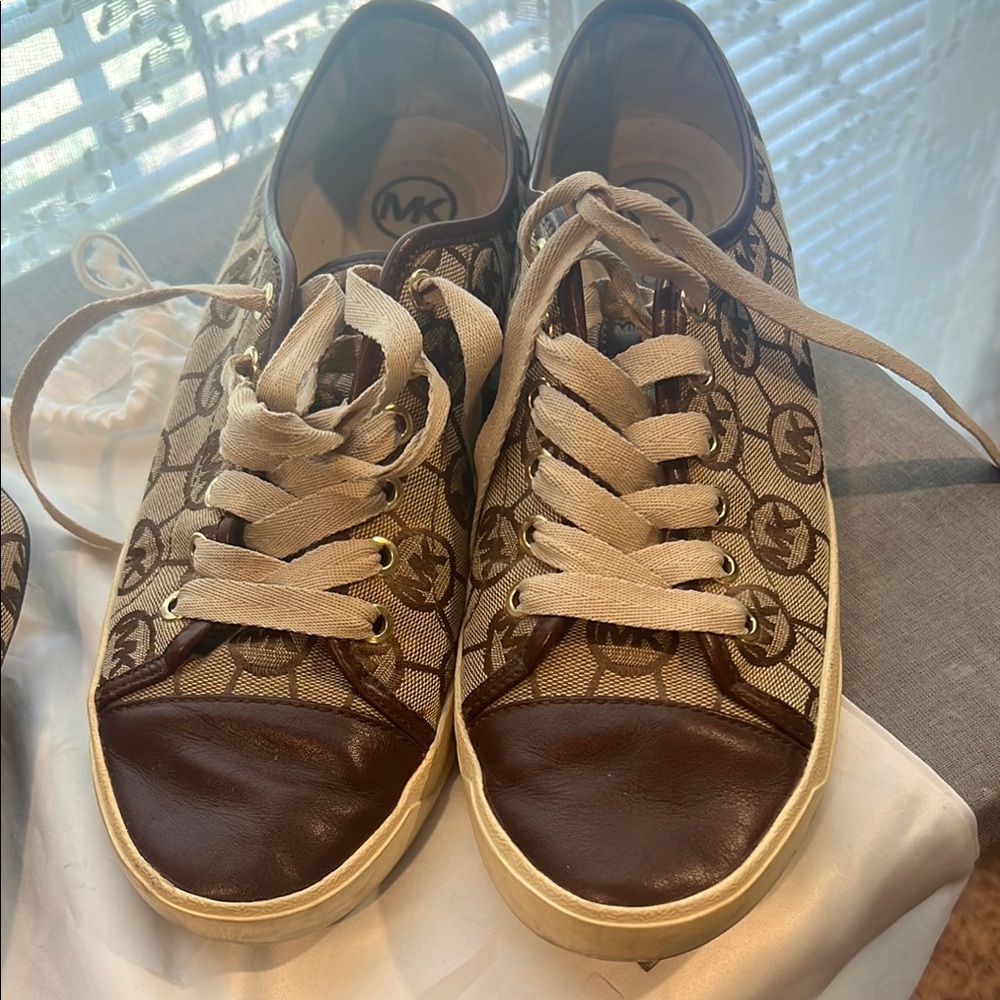 Michael Kors Tan and Brown Monogram Sneakers